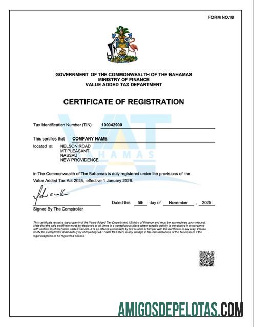 Em branco Certificado de registro das Bahamas modelo Word e PDF